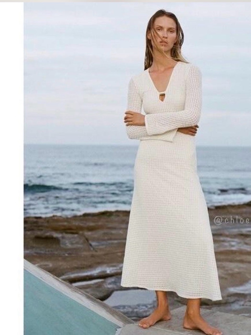 Zara Cream Knit Maxi Skirt Dress